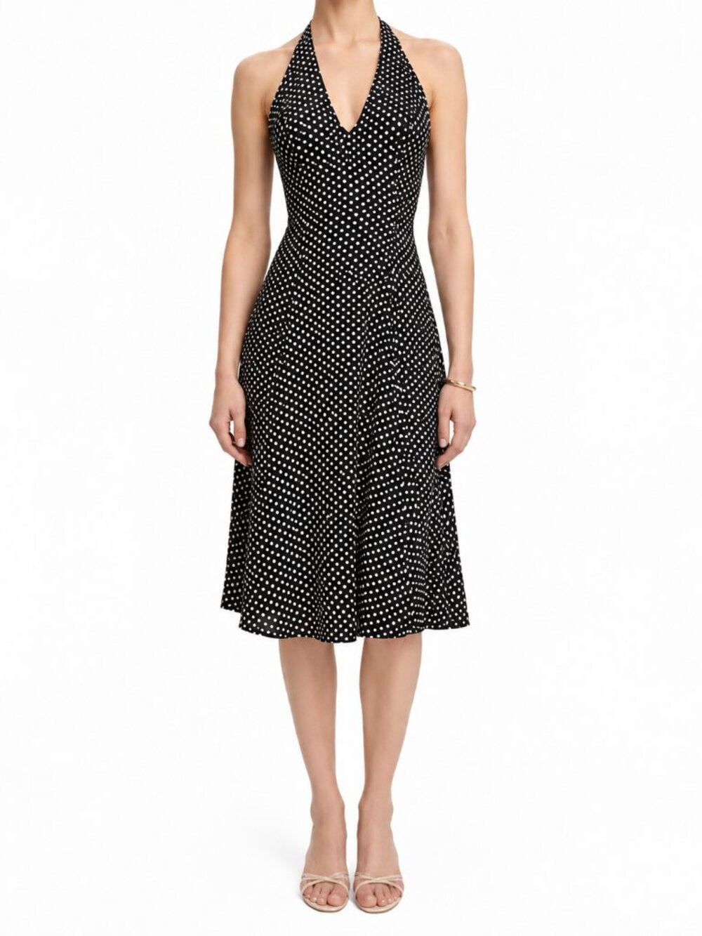 NWT Reformation Sofia Midi Dress Caviar Dot Black White Polka Dot Halter Dress 0